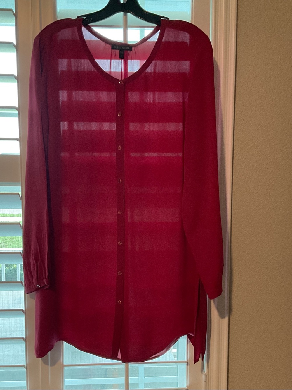 Eileen Fisher Silk Button-Front Women’s Top in Deep Magenta